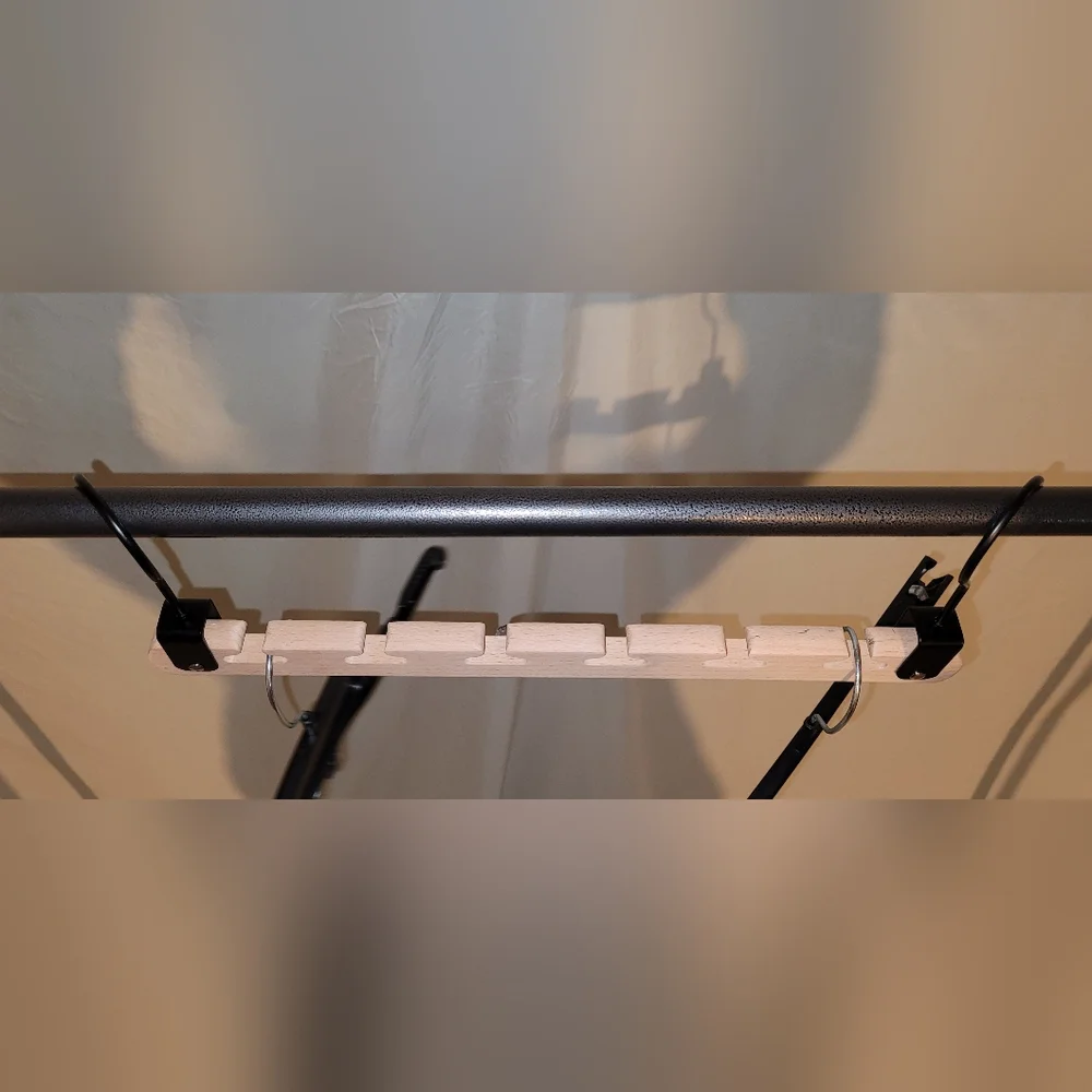 Natural Wood Space Saver Rack Hanger with Black Hooks, For Hangers Or Ties